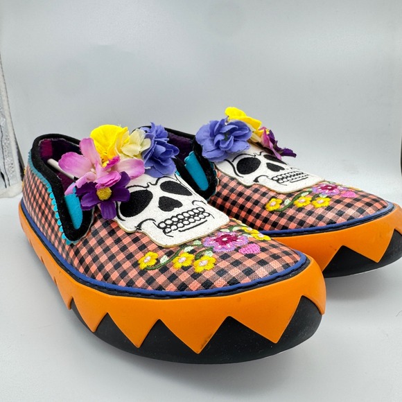 Irregular Choice Skulduggery Loafers Gingham Skull Floral Platform Sneakers 9.5 - Picture 5 of 14